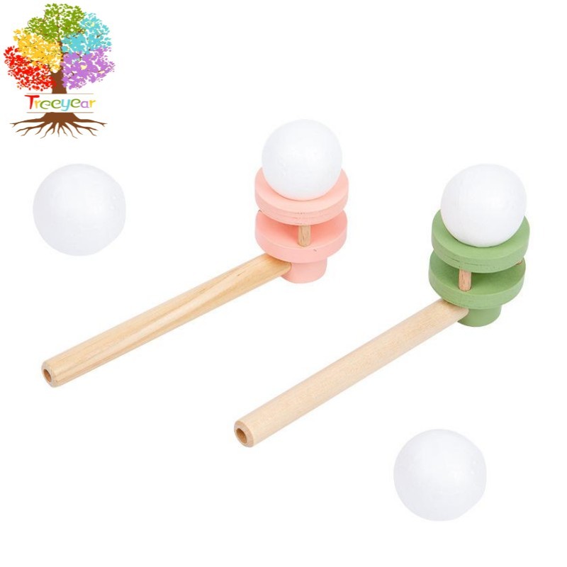 Classic Wooden Floating Ball Toy - Blow Pipe Ball Game For Kids Breath Control