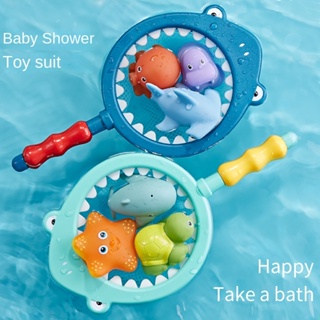 Bath Toy,Fishing Floating Animals Squirts Toys Games Playing Set with Fishing  net,Fish Net Game in Bathtub Bathroom Pool for Babies Toddlers and Kids
