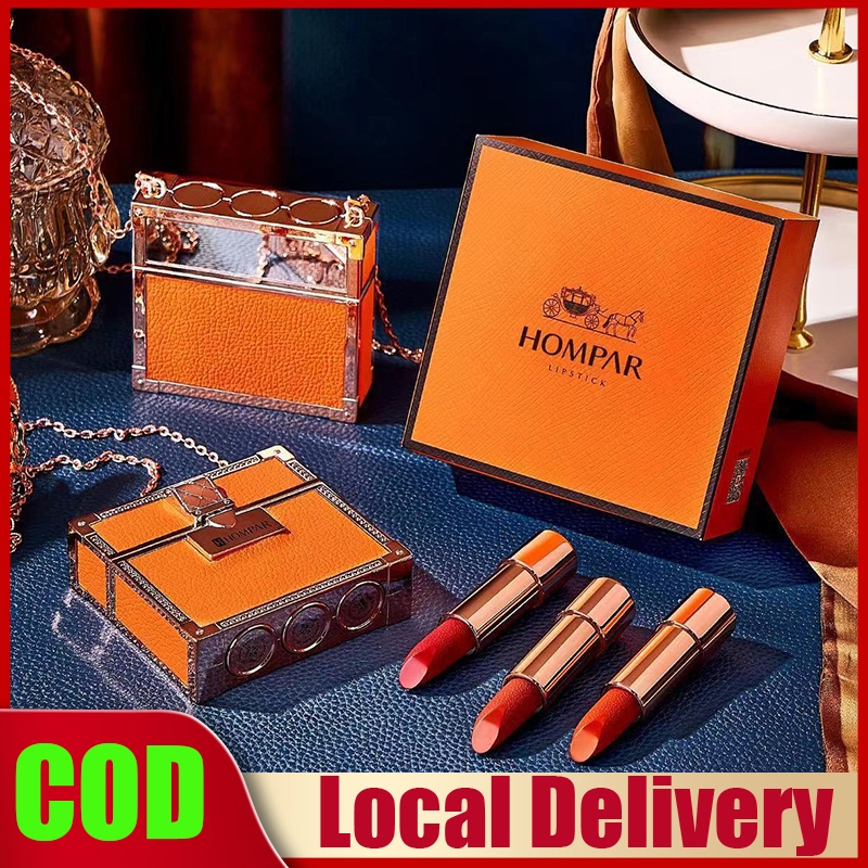 HOMPAR Lipstick 3pcs/Set Orange Luxury Chain Gift Box Set Leather Bag