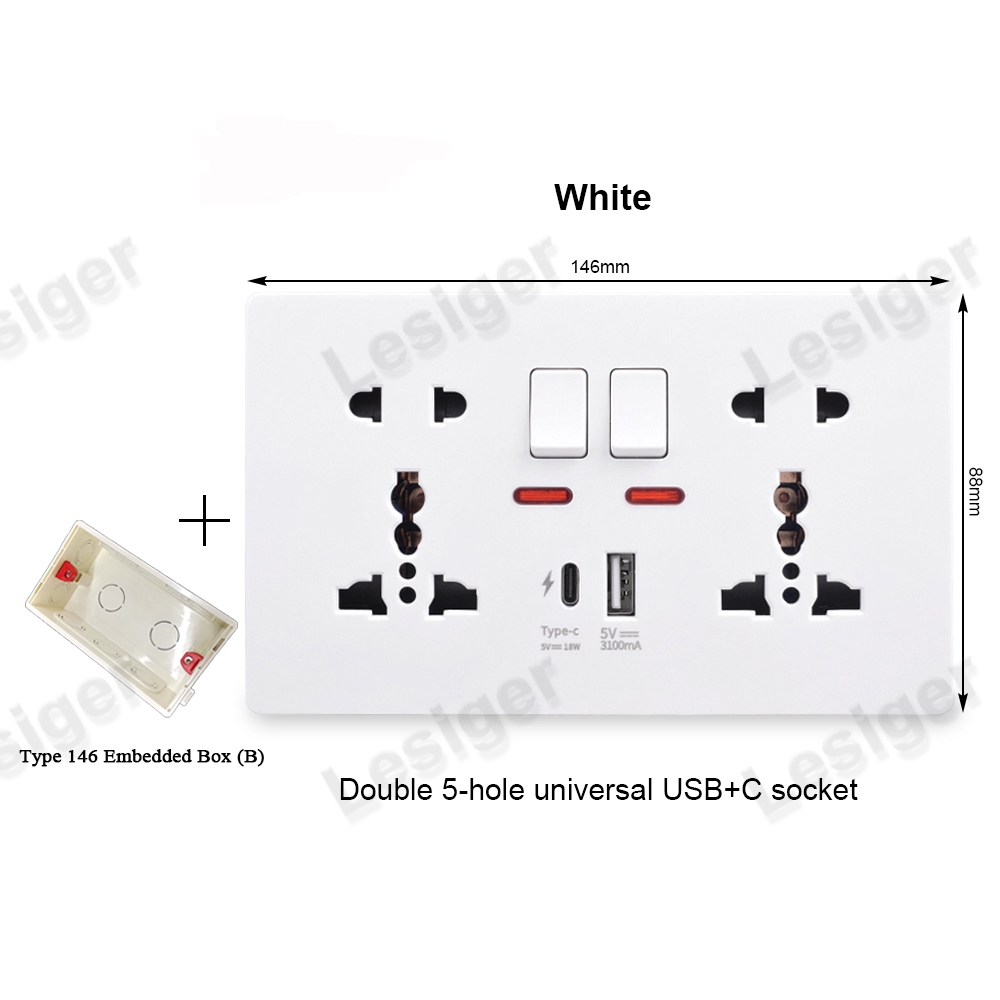 Electric socket wall mounted with USB and type-c fast charge PD18W 3.1A ...