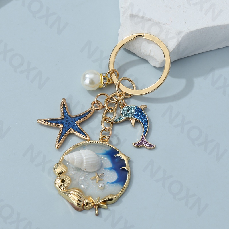 Blue Shell Dolphin Starfish Enamel Keychian Whale Ocean Life Key Ring ...
