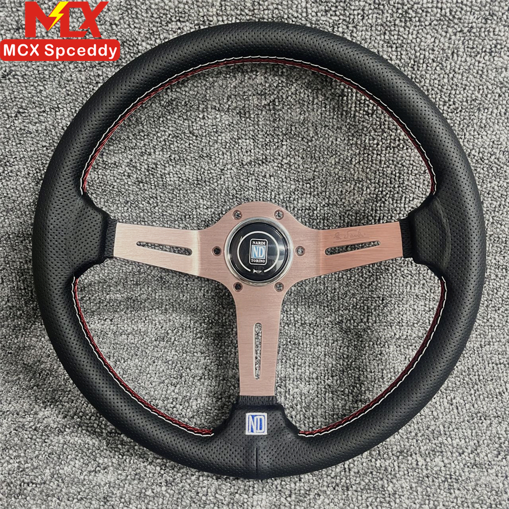14inch 350mm ND Steering Wheel Black Deep Dish Real Leather Drift ...