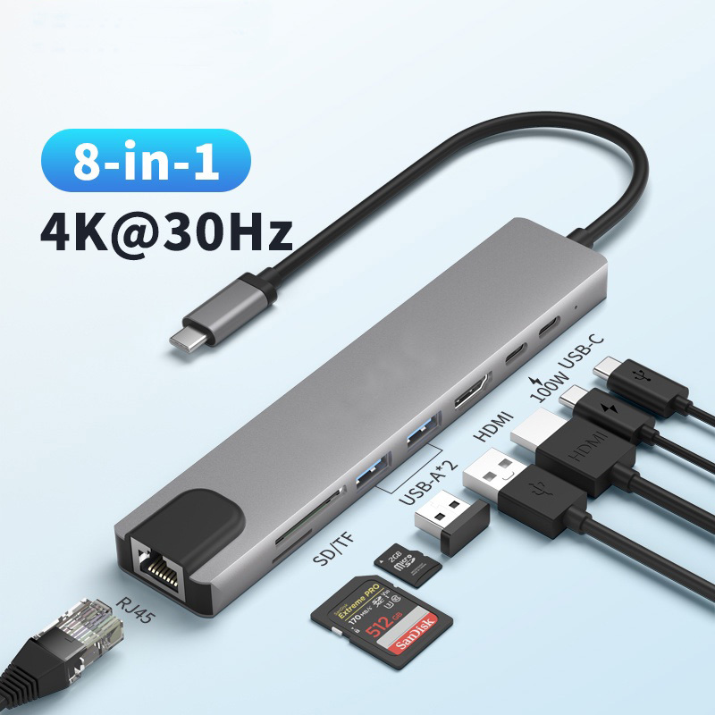 8in1 USB C Hub Macbook Pro 13 Air 15 Adapter Matebook D15 Type C with ...