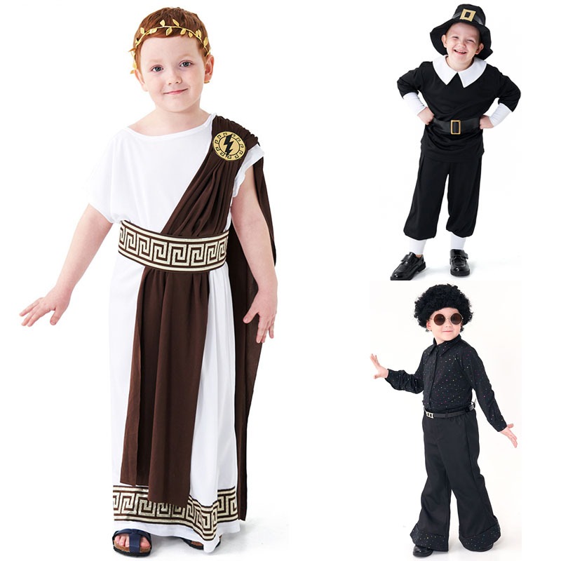 Boys costume Ancient Greek mythology Robe cosplay 1970s disco role playing costume Boys TOGA Hunter stage costume 110 155cm