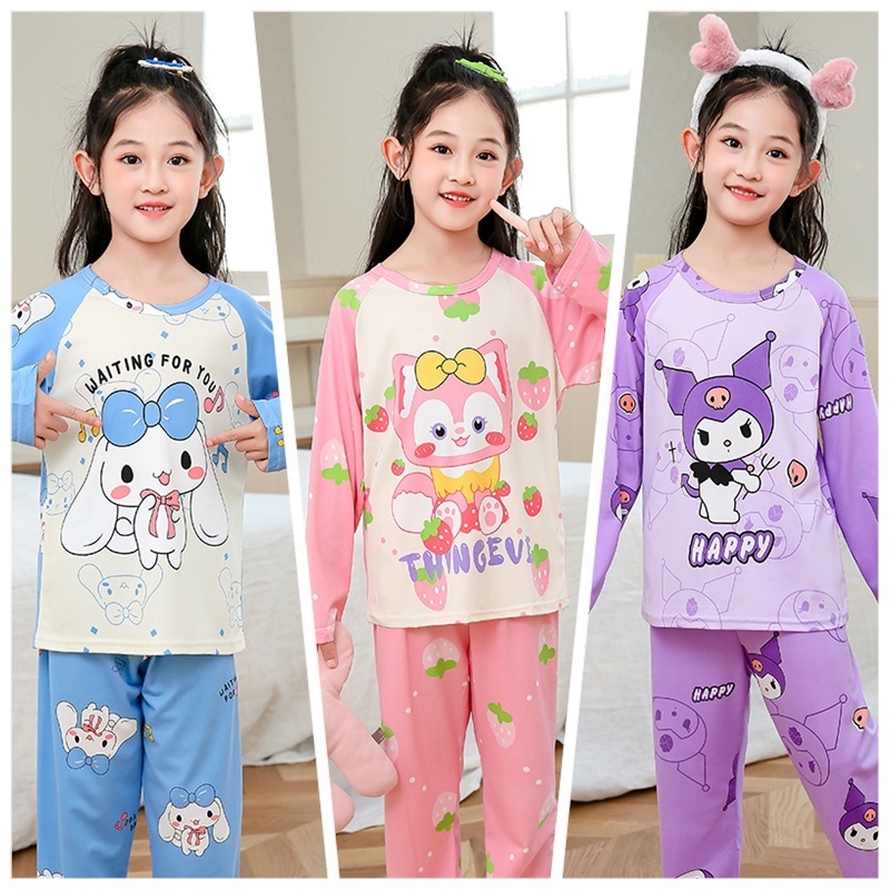 Kids Girls Pajamas Set Cute Kuromi Cinnamonroll Children Nightgown ...