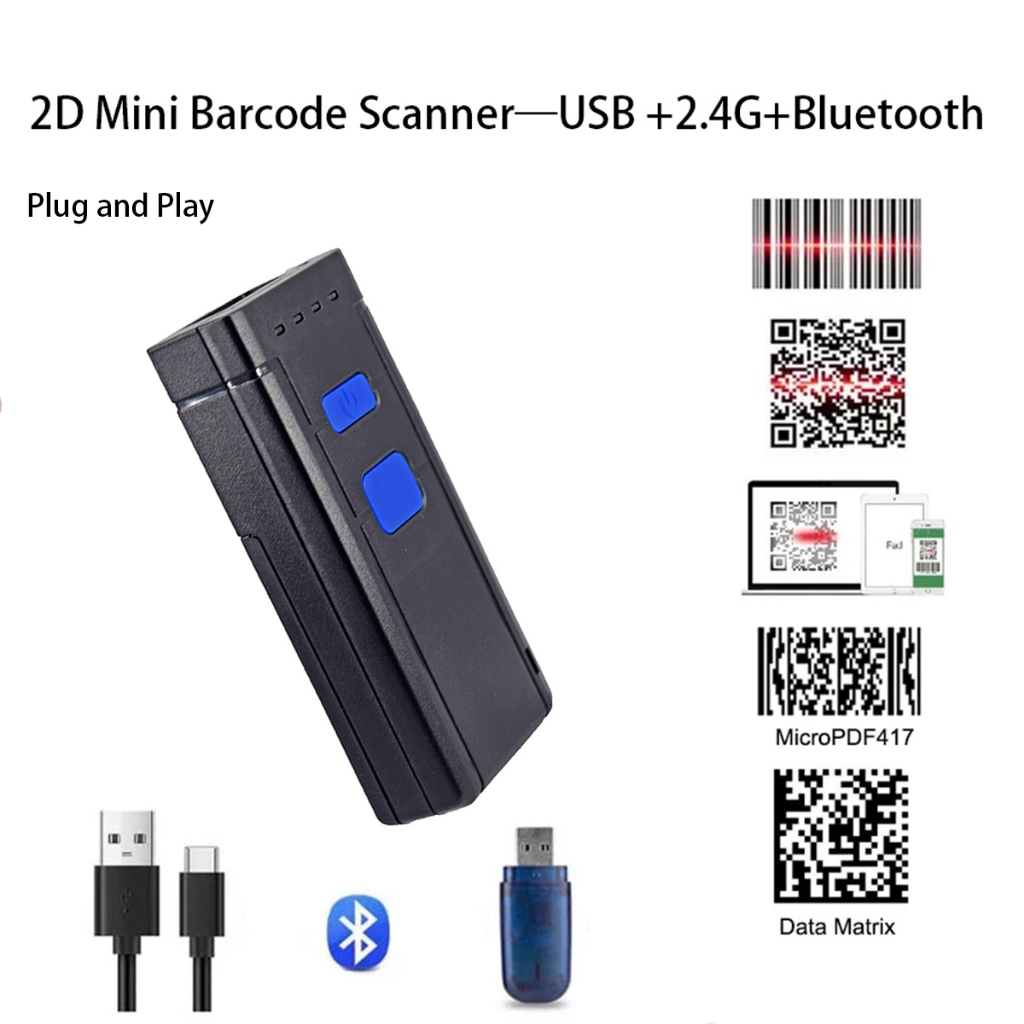 Mini Three In One USB 2.4G BT 2D Wireless QR Barcode Reader for ...