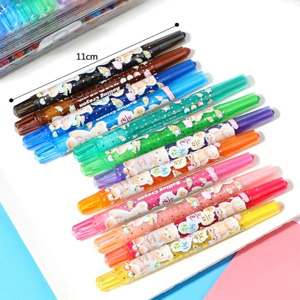 Children Cartoon Rotating Crayon Set 12 Colors Short/Long Student ...