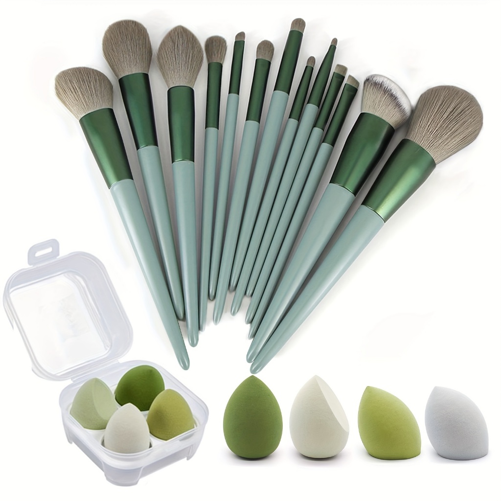 17pcs Makeup Brush & Makeup Sponge Kit, 13Pcs Premium Makeup Brush Set