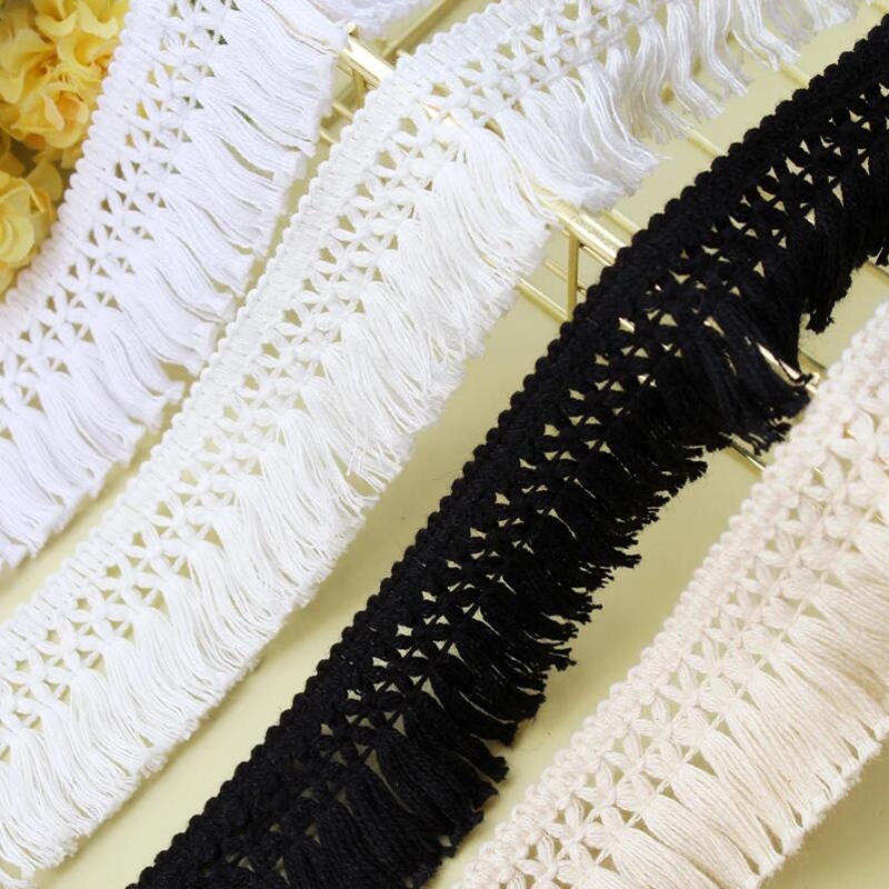 1 Yd Cotton Lace Tassel Trim Ribbon Fringe Fabric Garment DIY Sewing Craft 4cm E