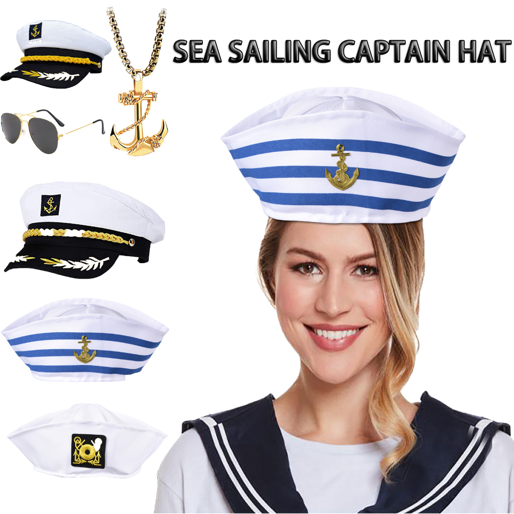 Sailor Hats Adjustable Sea Cap Navy Costume Accessory White Sailors Hats for Adults Captain Cap Sailor Costume teaimph