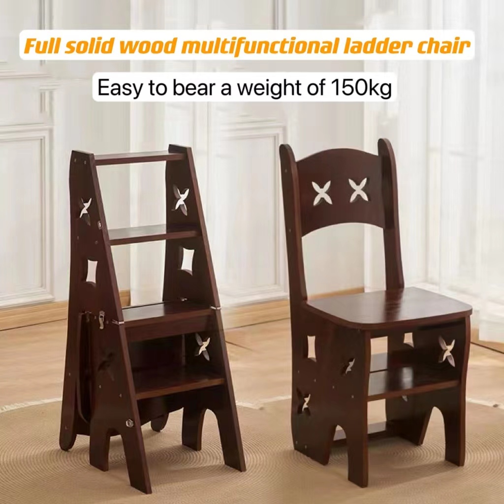 Solid Wood Thickened Ladder Household Folding Ladder Chair Stool Dual ...