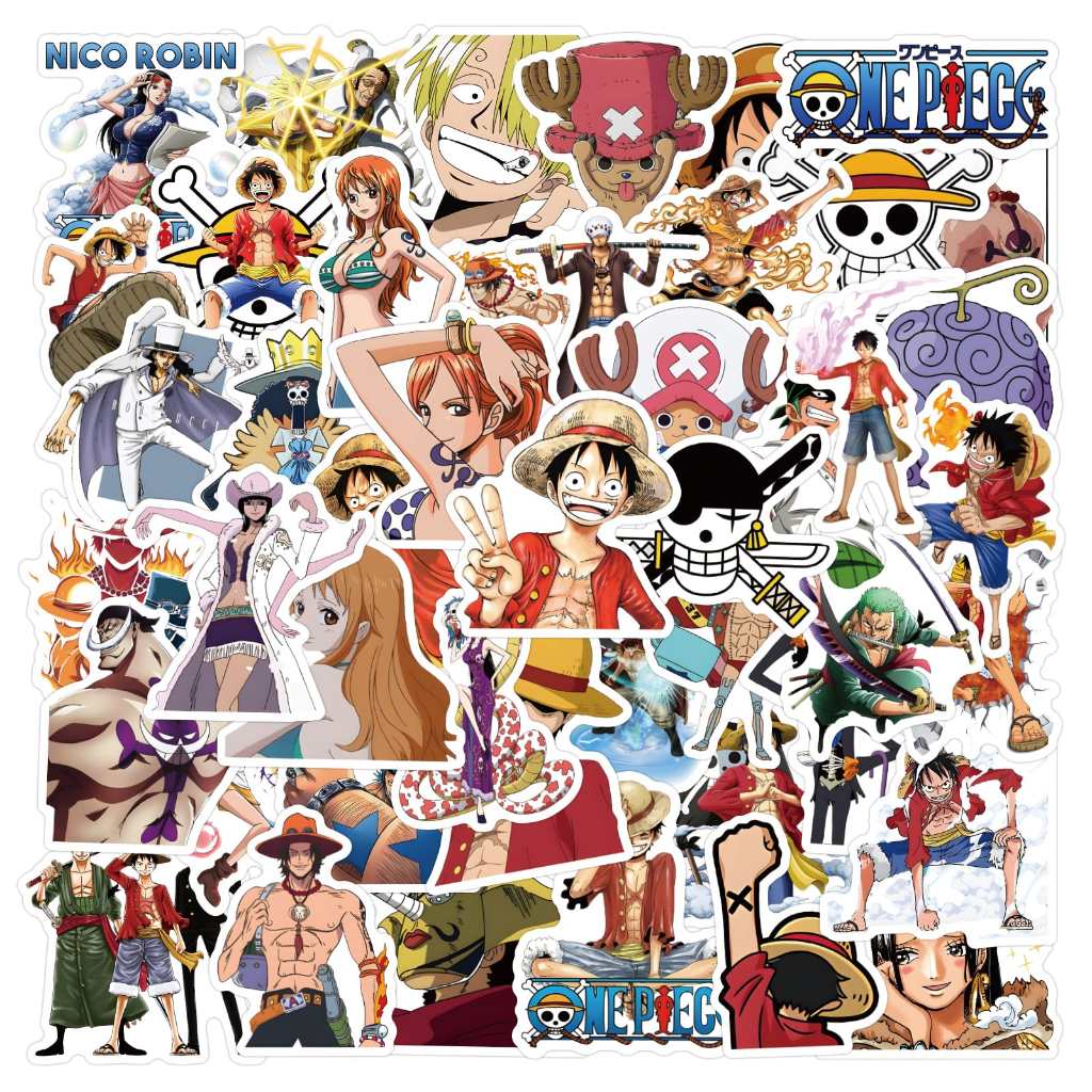 52pcs One Piece Sticker Anime Sticker Pack Waterproof Cartoon Vinyl