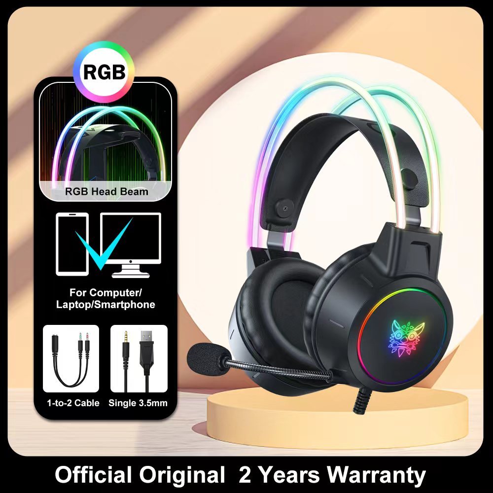 Onikuma X15pro Gaming Headset RGB Lighting Removable Ear AUX 3.5 + USB ...