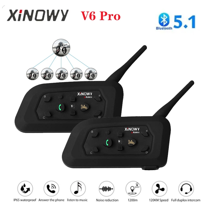 1/2Pcs Motorcycle Interphone Helmet Intercom Headset V6 pro BT5.1 For 6 ...
