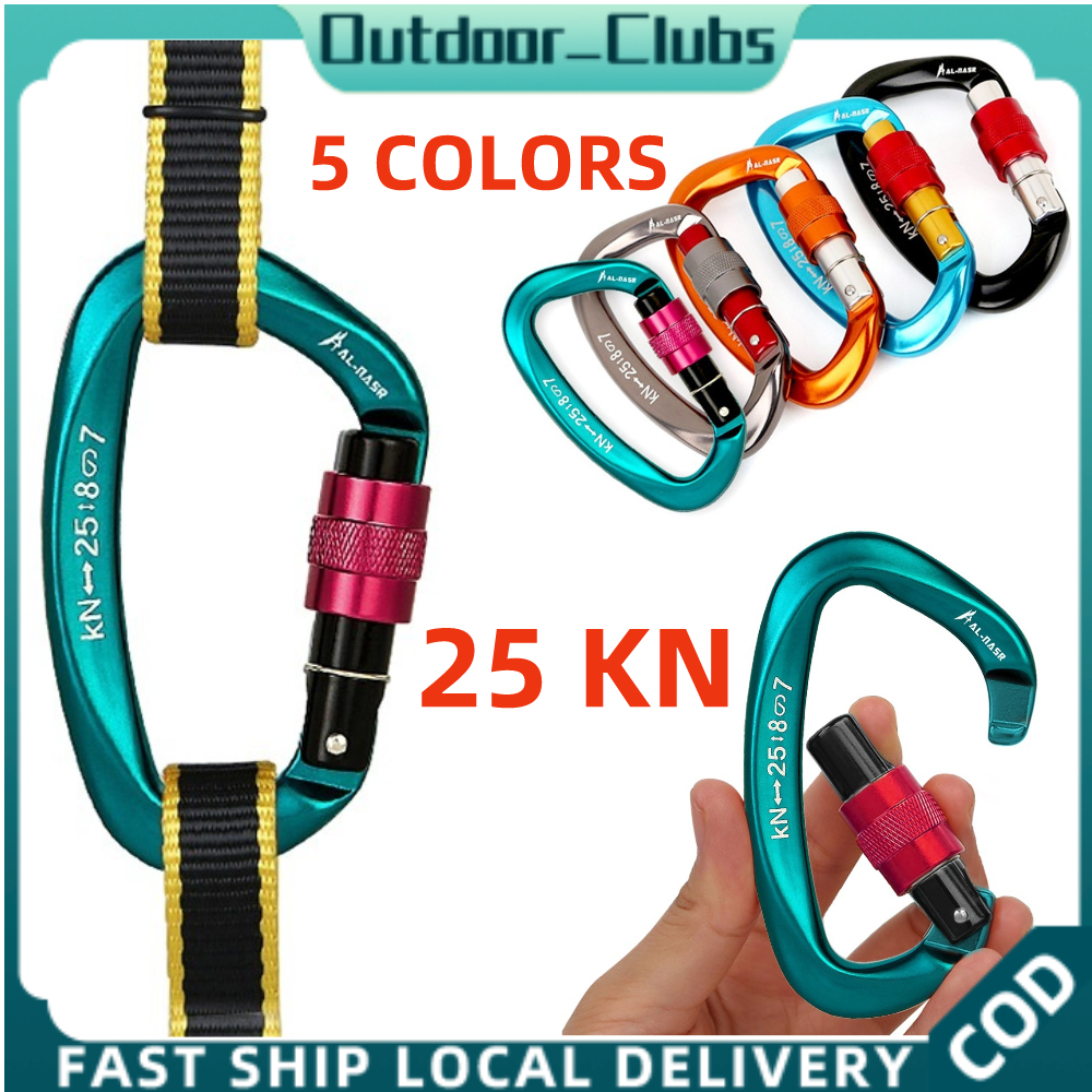 Locking Carabiner - 25kN 5600lb Climbing Carabiner Screw Gate D Shape Carabiner Black Pack Of 5