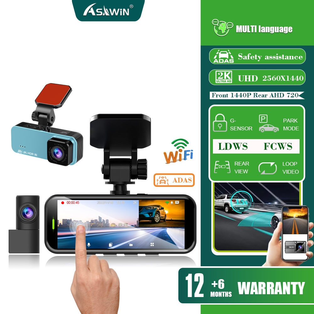 Asawin A4m Ultra Hd 2k Dashcam Wifi Car Camera Adas 2 Channel Front 