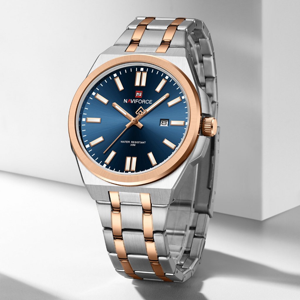 NAVIFORCE Watch for Men Business Casual Waterproof Wristwatch Elegant  Quartz Date and Luminous Display Stainless Steel Strap Original Brand 9226