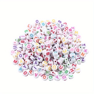 Vowels Only Letter Beads - 7mm Little Round White Vowel Alphabet