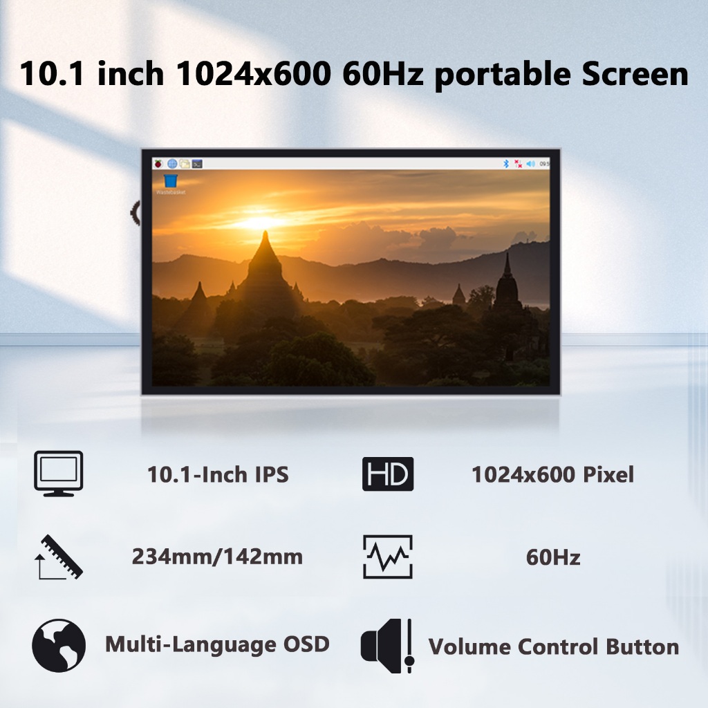52Pi 10.1 Inch LCD Screen for Raspberry Pi, 1024x600 IPS LCD Display ...