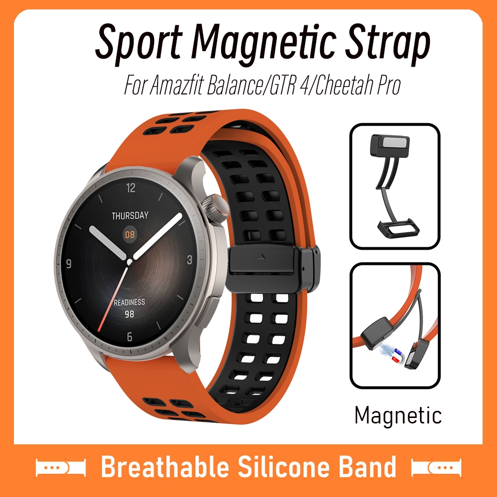 Sport Breathable Magnetic Silicone Strap for Amazfit Balance GTR  Cheetah Pro Watchband Replacement Band with Magnetic Folding Clasp for  Amazfit