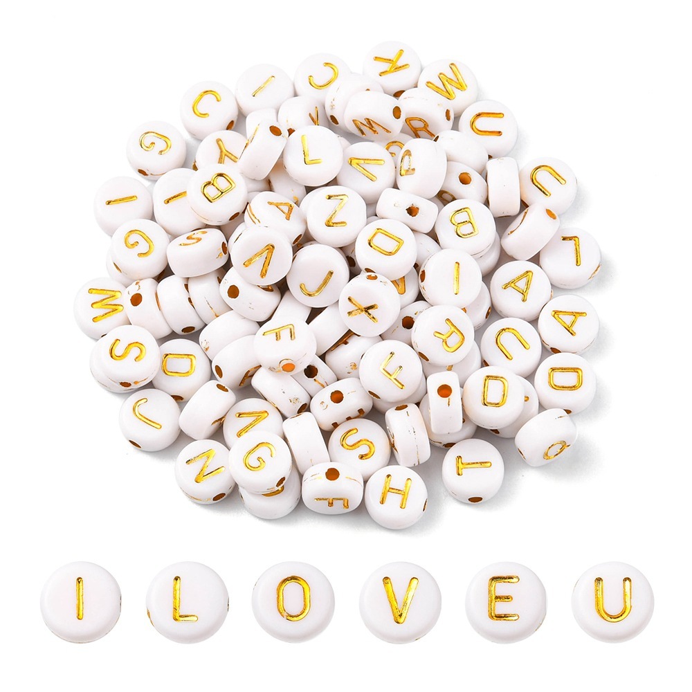500 Pieces 4x7mm Gold Round Acrylic Alphabet Letter Beads A
