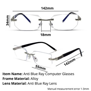Anti Blue Ray Rimless Spec Frame Glasses for Computer Blue Light ...