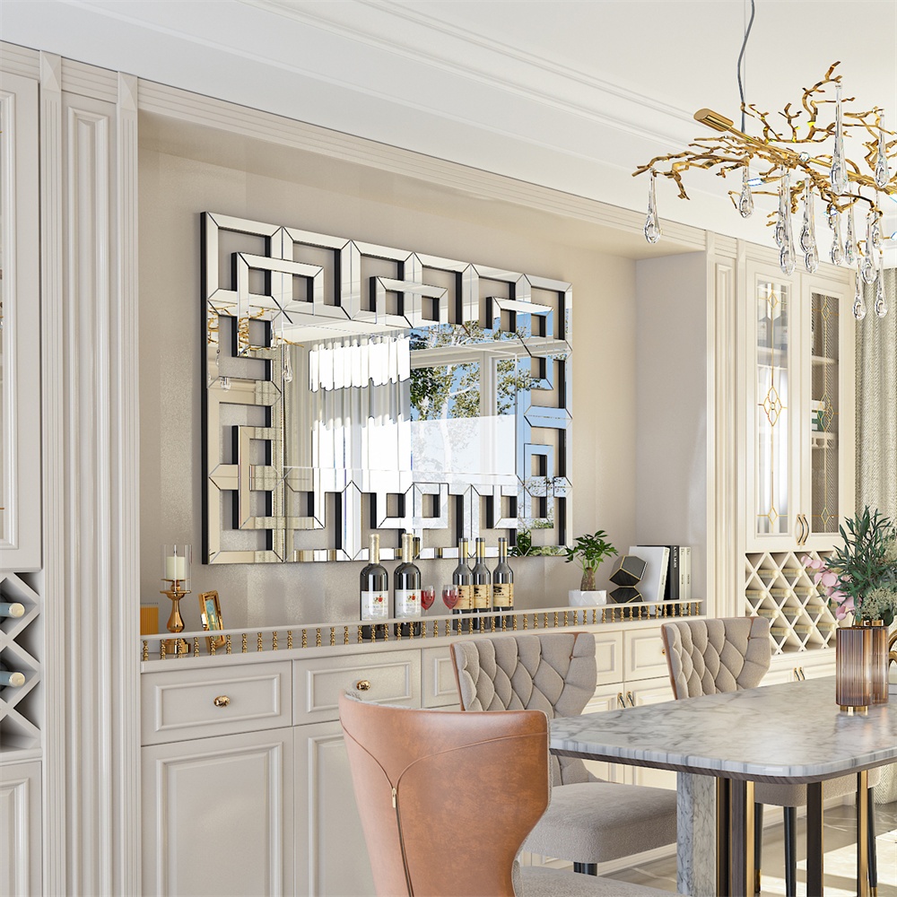 Silver Decor Wall Mirrors Art Mirror with Geometric Frame, Rectangle