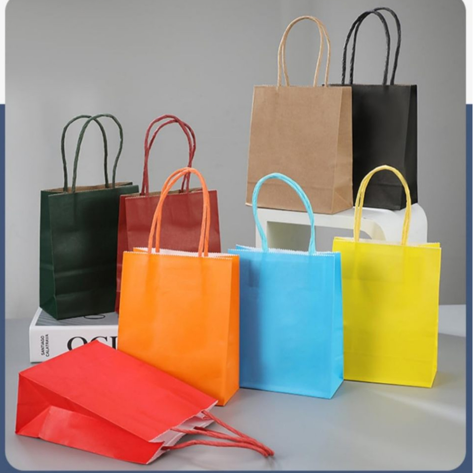10pcs Kraft Paper Bag Handbag Colored Gift Packing Paper Tote Bag