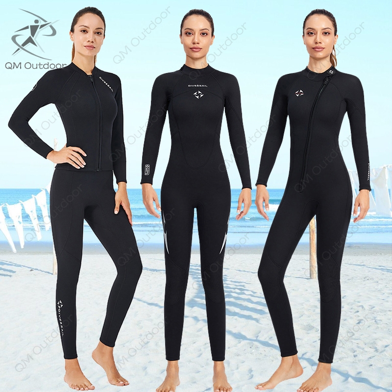 3MM diving suit conjoined long-sleeved women thick warm snorkeling ...