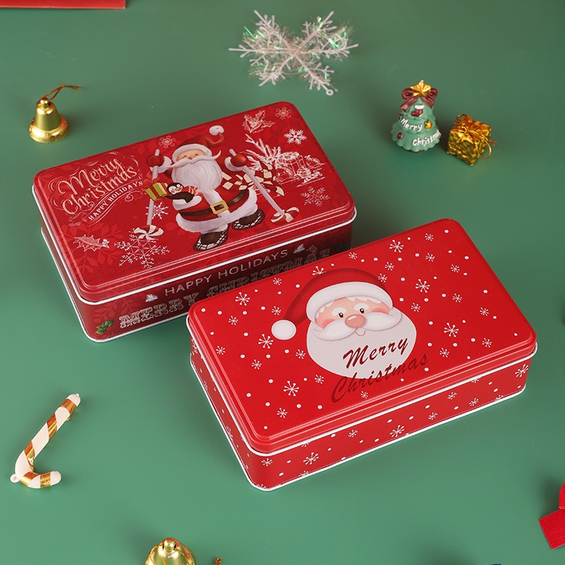 Merry Christmas Rectangular Tin Box with Lid,Christmas Cookie Jar,Metal ...