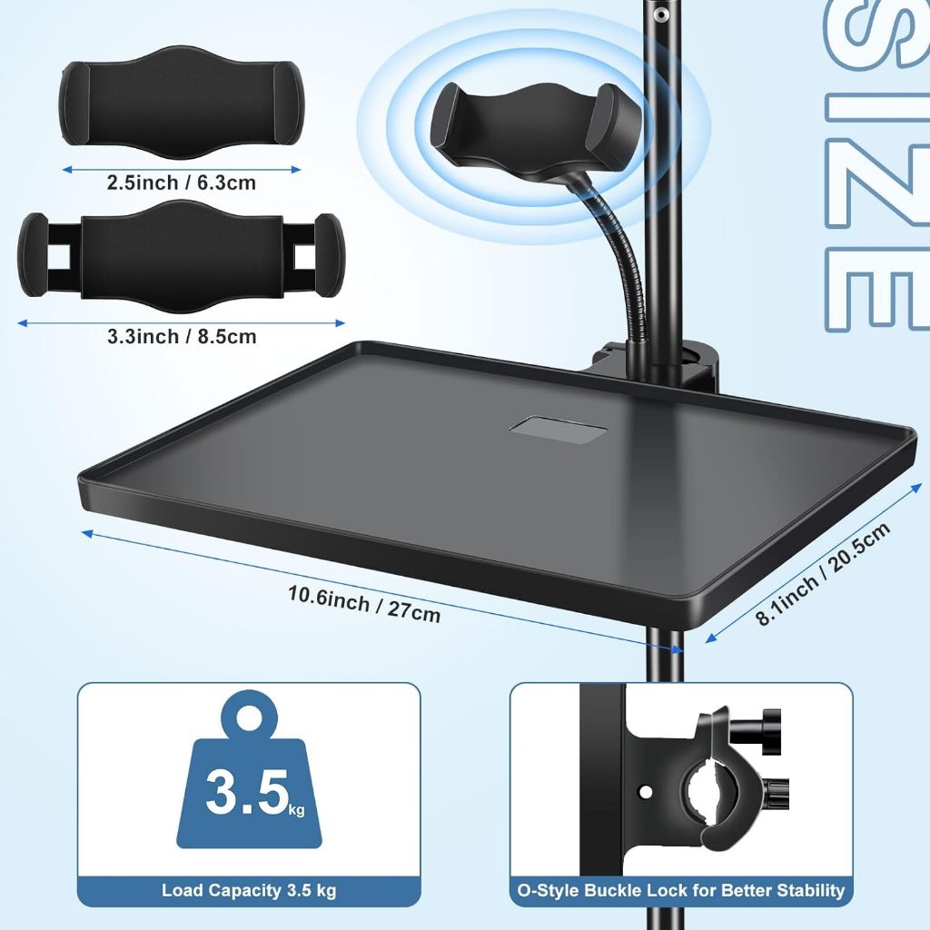 Microphone Stand Tray with Phone Holder,Universal Adjustable Clamp On