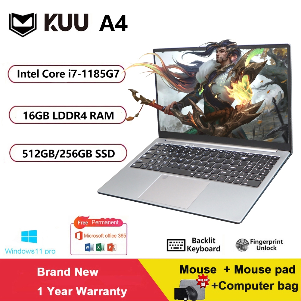 KUU A4 Laptop 16GB RAM 512GB SSD 11th Gen Intel i7-1185G7 Windows  11 Pro Backlit Keyboard/Fingerprint Unlock