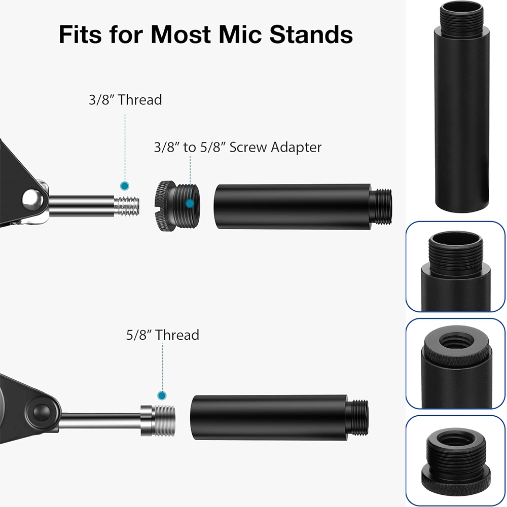 Mic Stand Extension Tube 5/8 Inch Microphone Extension Pipe Aluminium