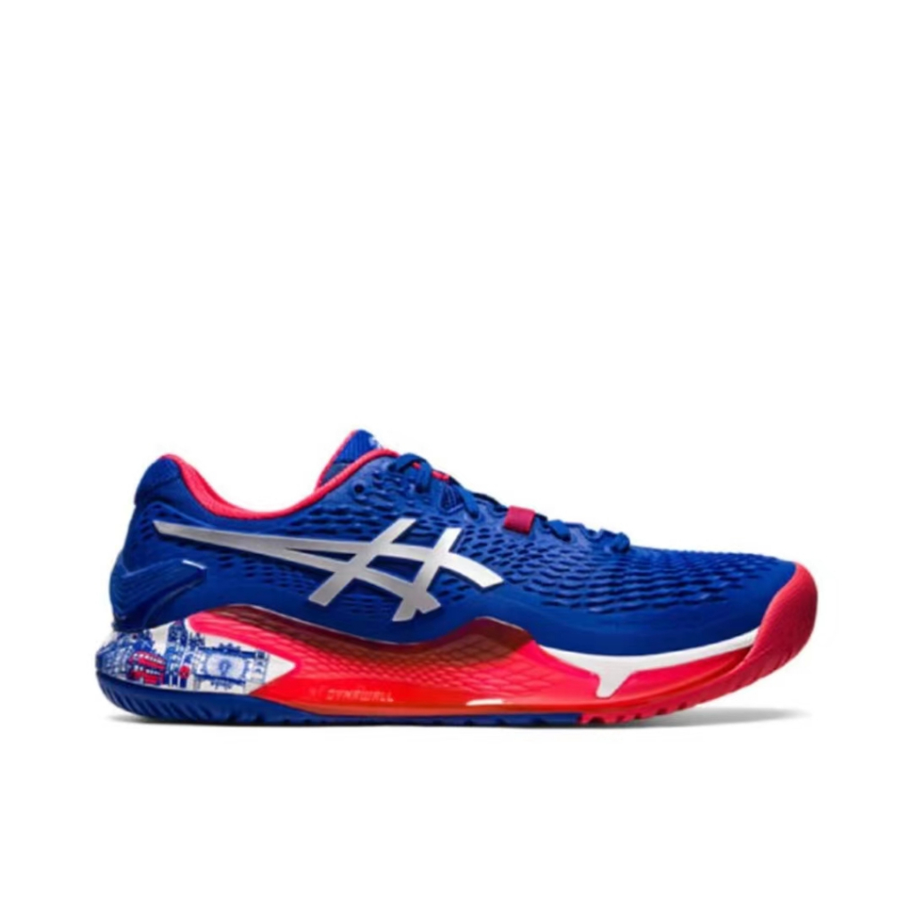 ASICS Gel Resolution 9 Men s Durable and Breathable Low Cut Tennis Shoes Blue Grey Red