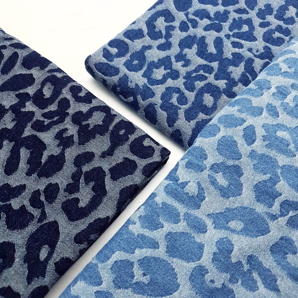 ins style Leopard print fashion yarn-dyed Jacquard pattern Wash denim ...