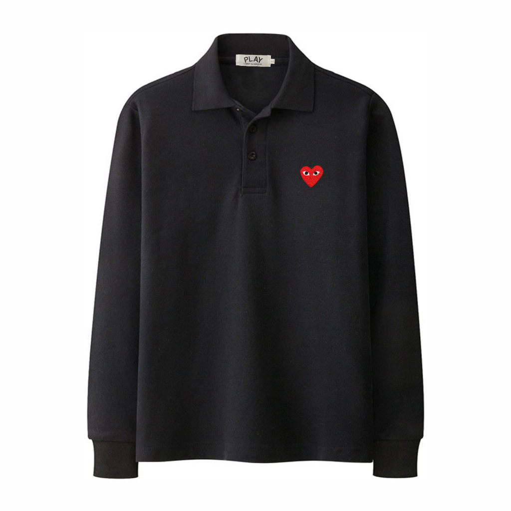 2024 Style Embroidery Red Heart PLAY CDG Men Long Sleeve Polo shirt