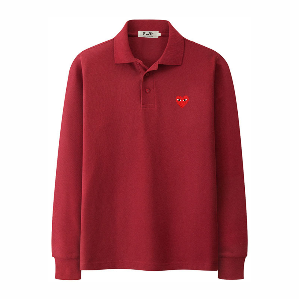 2024 Style Embroidery Red Heart PLAY CDG Men Long Sleeve Polo