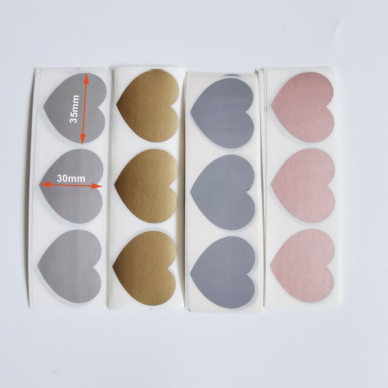 1000pcs 30x35mm Love Heart Shape Scratch Off Sticker Gold Silver Rose ...