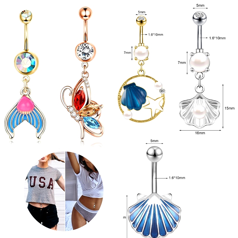 Stainless Steel Shell Belly Button Ring Pearl Belly Button Nail Body ...