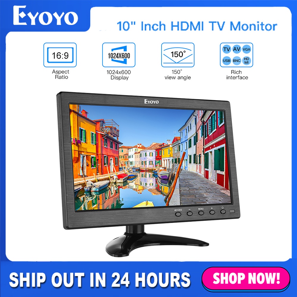 Eyoyo 10 Inch Small TV Monitor HDMI Portable Kitchen TV 1024x600 LCD