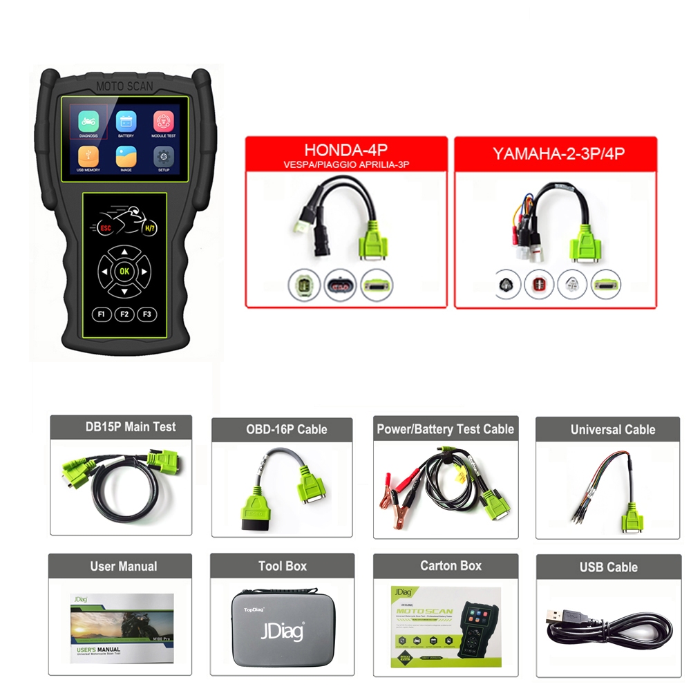 Original JDiag M100 PRO Motorsiklo Diagnostic Scanner Fault Code Reader Diagnose Scan Tool For