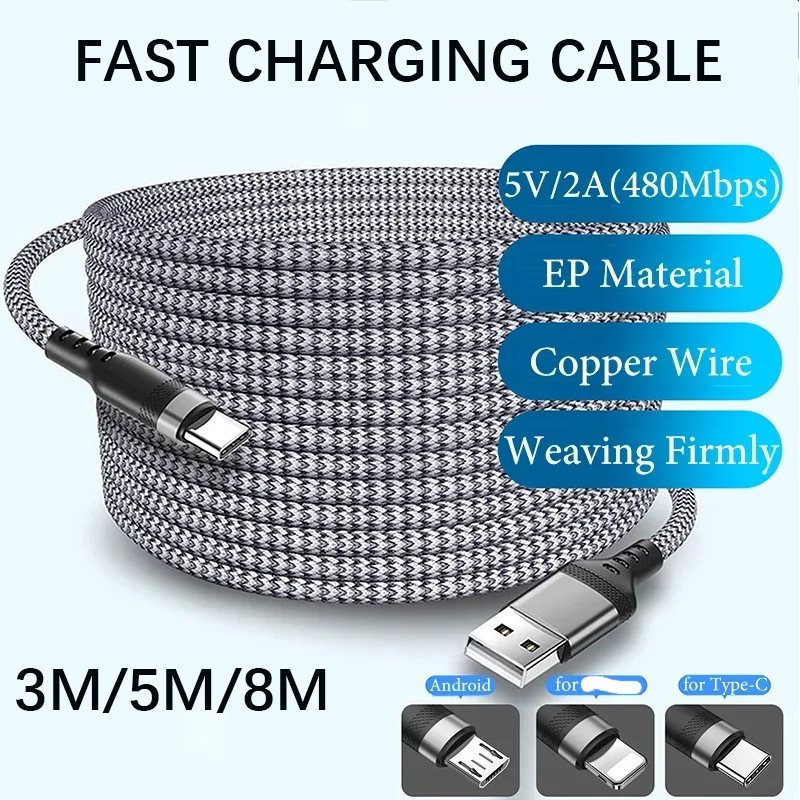 3m 5m 8m 5A USB Type C IOS Micro USB Cable Ultra Long Mobile Phone Fast