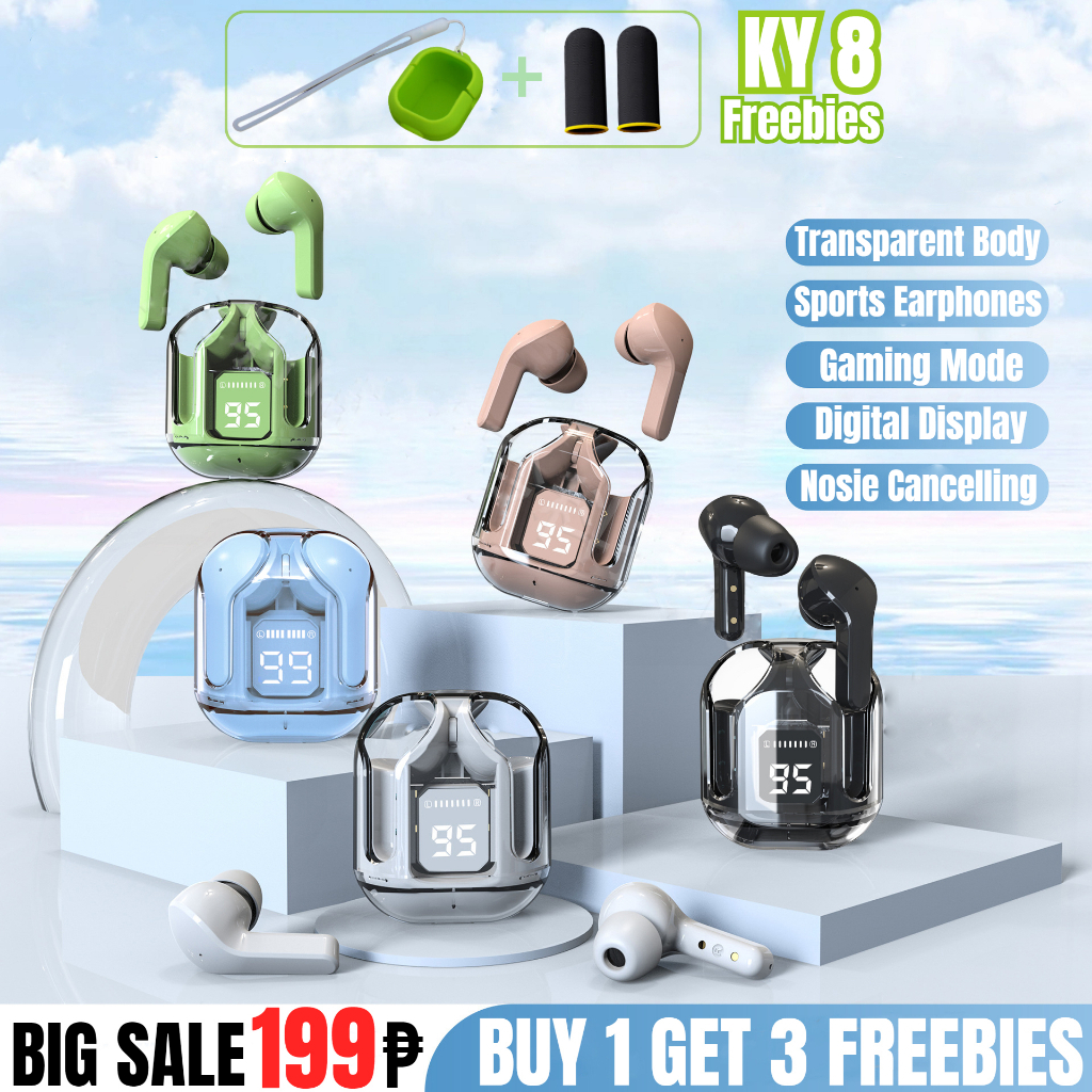 KY8 Earbuds (3 Freebies Silicon Case+Lanyard+Game Sleeve) 6 Colors Transparent Body Earphone