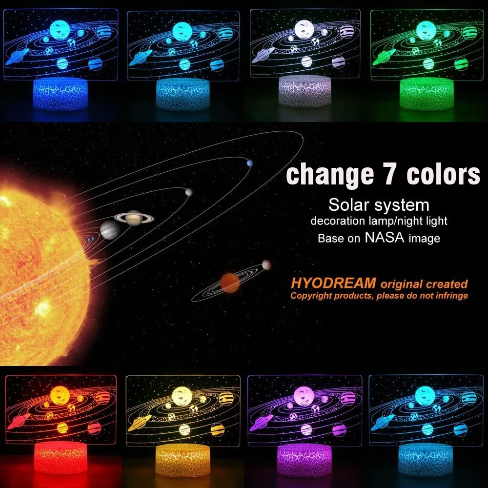 Solar System Nine Planets Lava Decor Night Light Space Universe 3D LED ...