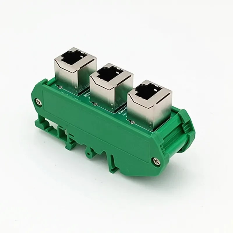 DIN Rail Mount RJ45 8P8C Jacks 3Way Buss Breakout Board