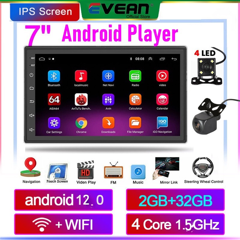Android Player 2GB RAM+32GB ROM 7inch Android Car Stereo With Bluetooth