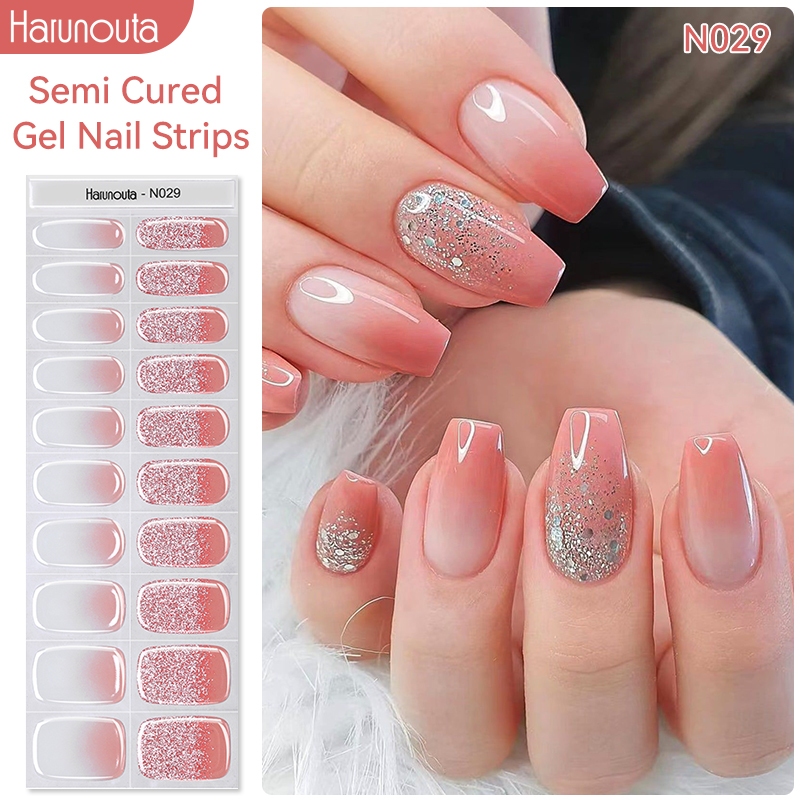 UR SUGAR Semi Cured Gel Nail Sticker Pink Glitter UV Nail Gel Sticker