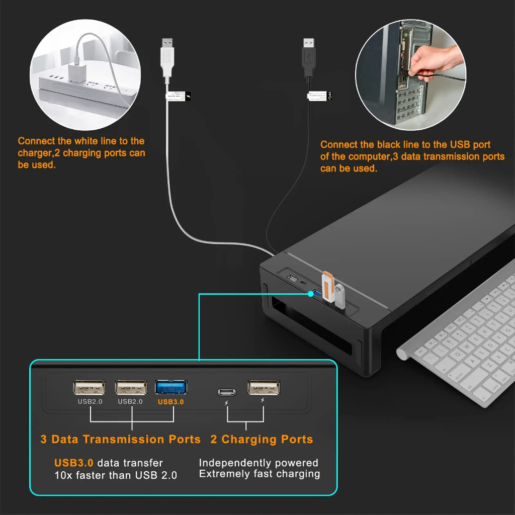 Desktop Monitor Stand Riser with Drawer,Laptop Stand Riser and Computer ...