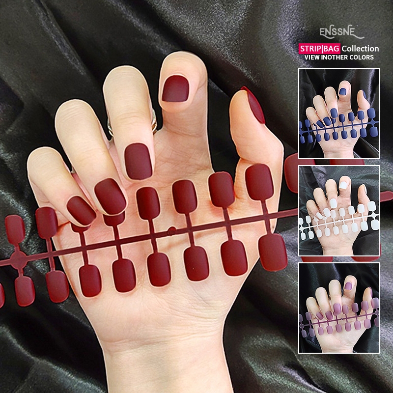 【with Jelly Glue】 ENSSNE 24pcs Fake Nails Set with Glue Nail Sticker