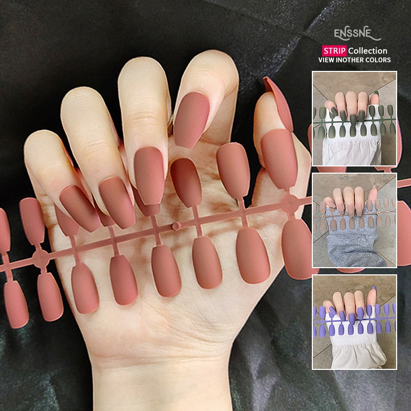 【with Jelly Glue】 ENSSNE 24pcs Fake Nails Set with Glue Nail Sticker
